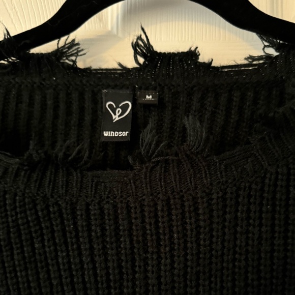 Distressed, Frayed Cropped Black Windsor Sweater - Picture 3 of 4